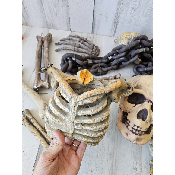 Vintage skull bones skeleton AS IS chains Halloween prop lawn ground - Picture 11 of 11